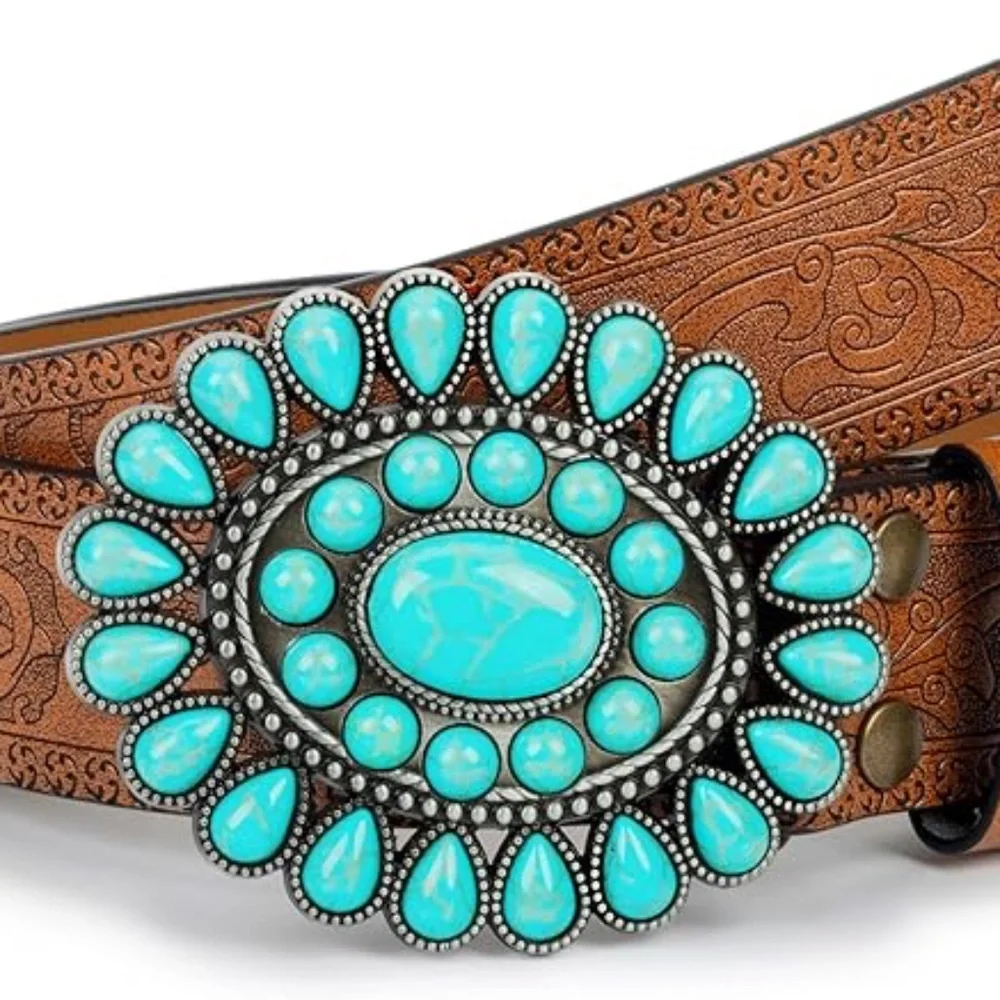 Cowgirl Belt Turquoise Concho Belt, Boho Western Belt, Vintage Style Oval New